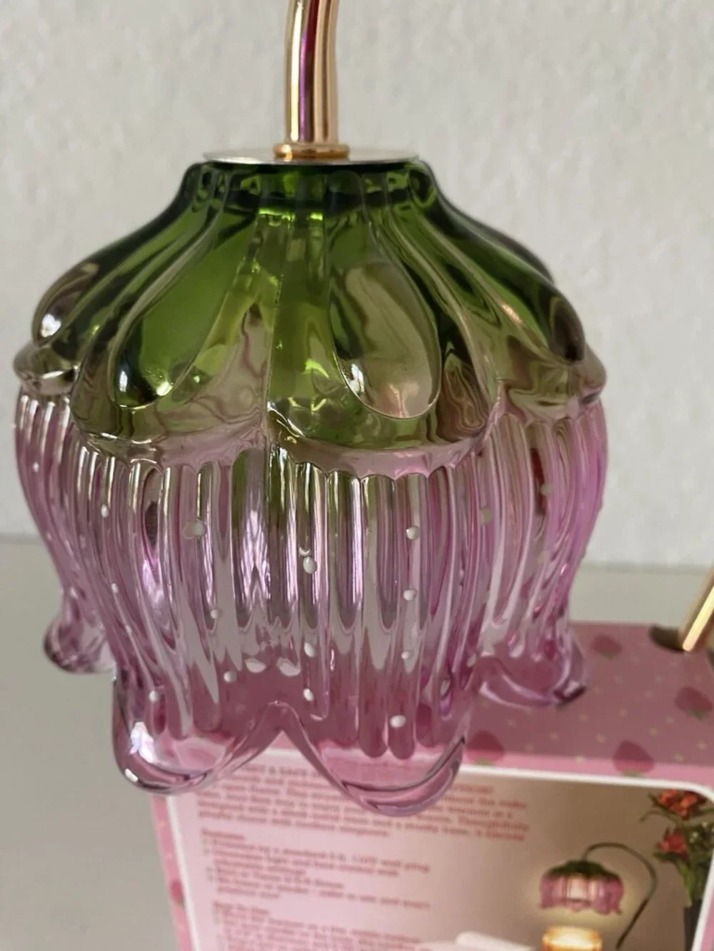 Strawberry Shortcake Candle Warmer Lamp Glass Shade PINK W/Marble Base VIRAL NEW